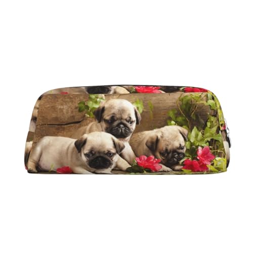 CHANGLEI Federmäppchen mit Mops-Motiv, personalisierbar, Leder, bedruckt, leicht, Schreibwarenetui, silber, Einheitsgröße, Taschen-Organizer von CHANGLEI