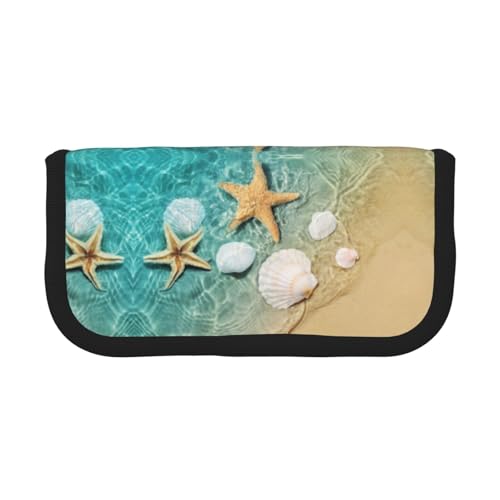 CHANGLEI Federmäppchen mit Muschelmuster, robustes Leinen-Federmäppchen mit durchgehendem Druck, doppelter Reißverschluss, schwarzer Rand, kontrastierendes Design, Mehrzweck-Organizer von CHANGLEI