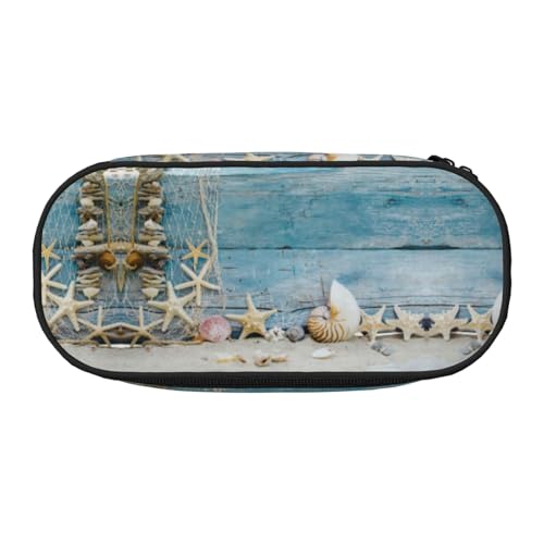 CHANGLEI Federmäppchen mit Muschelmuster und doppeltem Reißverschluss, 4 Stiftfächern, Netztasche, bedruckt, leicht, strapazierfähiges Polyester, Federmäppchen für Schule, Büro oder Make-up-Organizer von CHANGLEI