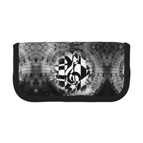 CHANGLEI Federmäppchen mit Musik-Notenschlüsseln, robustes Leinen-Federmäppchen mit Volldruck-Design, doppelter Reißverschluss, schwarzer Rand, kontrastierendes Design, Mehrzweck-Organizer von CHANGLEI