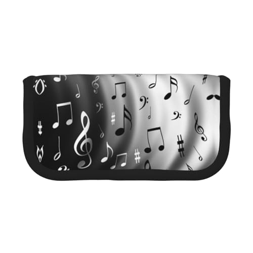CHANGLEI Federmäppchen mit Musiknoten-Druck, robustes Leinen-Federmäppchen mit Volldruck-Design, doppelter Reißverschluss, schwarzer Rand, kontrastierendes Design, Mehrzweck-Organizer von CHANGLEI