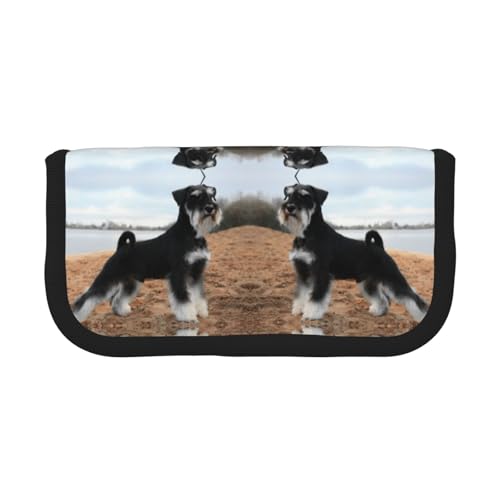 CHANGLEI Federmäppchen mit Schnauzermotiv, robustes Leinen-Federmäppchen mit Volldruck-Design, doppelter Reißverschluss, schwarzer Rand, kontrastierendes Design, Mehrzweck-Organizer von CHANGLEI