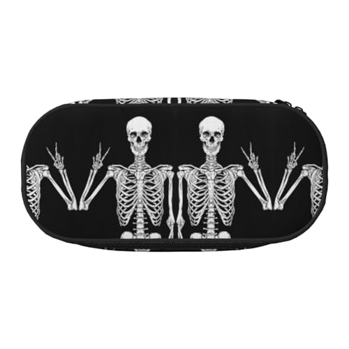 CHANGLEI Federmäppchen mit Totenkopf-Doppelreißverschluss und 4 Stiftfächern, Netztasche, bedruckt, leicht, strapazierfähiges Polyester, Federmäppchen für Schule, Büro oder Make-up-Organizer von CHANGLEI