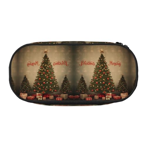 CHANGLEI Federmäppchen mit Weihnachtsbaum-Doppelreißverschluss und 4 Stiftfächern, Netztasche, bedruckt, leicht, strapazierfähiges Polyester, Federmäppchen für Schule, Büro oder Make-up-Organizer von CHANGLEI