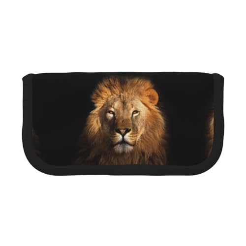 CHANGLEI Federmäppchen mit afrikanischem Tierlöwen-Design, robuster Leinenstoff, doppelter Reißverschluss, schwarzer Rand, kontrastierendes Design, Mehrzweck-Organizer von CHANGLEI