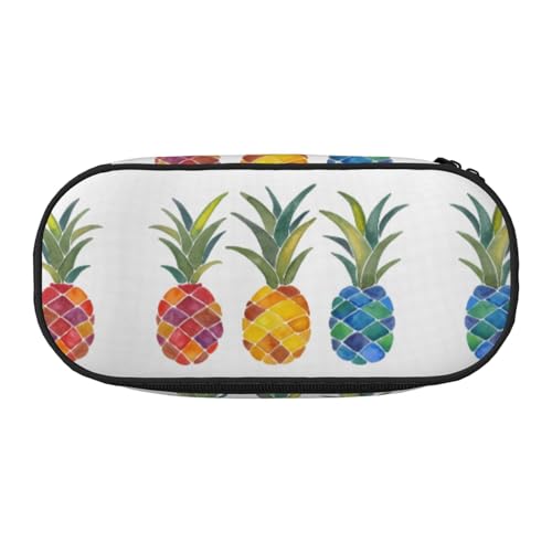 CHANGLEI Federmäppchen mit buntem Ananas-Doppelreißverschluss und 4 Stiftfächern, Netztasche, bedrucktes, leichtes, strapazierfähiges Polyester-Federmäppchen für Schule, Büro oder Make-up-Organizer von CHANGLEI
