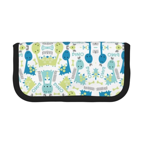 CHANGLEI Federmäppchen mit niedlichem Dinosaurier-Motiv, robustes Leinen-Federmäppchen mit durchgehendem Druck, doppelter Reißverschluss, schwarzer Rand, kontrastierendes Design, Mehrzweck-Organizer von CHANGLEI