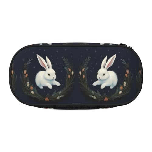 CHANGLEI Federmäppchen mit niedlichem Hasen-Doppelreißverschluss und 4 Stiftfächern, Netztasche, bedruckt, leicht, langlebig, Polyester, Federmäppchen für Schule, Büro oder Make-up-Organizer von CHANGLEI