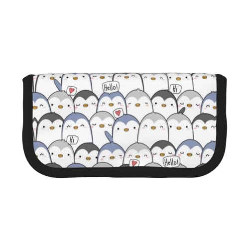 CHANGLEI Federmäppchen mit niedlichem Pinguin-Motiv, robustes Leinen-Federmäppchen mit durchgehendem Druck, doppelter Reißverschluss, schwarzer Rand, kontrastierendes Design, Mehrzweck-Organizer von CHANGLEI