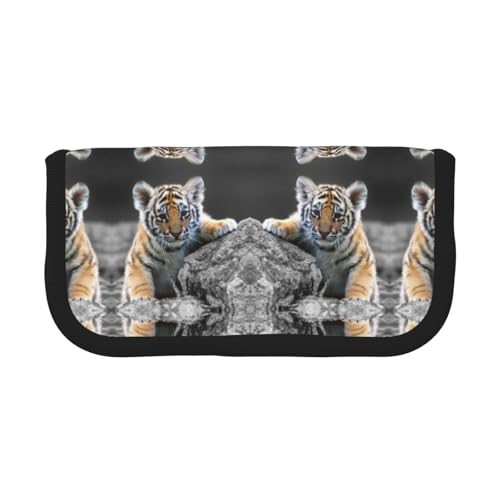 CHANGLEI Federmäppchen mit niedlichem Tiger-Motiv, robustes Leinen-Federmäppchen mit durchgehendem Druck, doppelter Reißverschluss, schwarzer Rand, kontrastierendes Design, Mehrzweck-Organizer von CHANGLEI