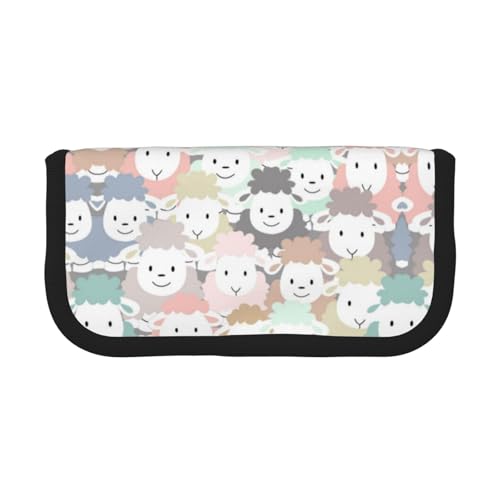 CHANGLEI Federmäppchen mit niedlichem buntem Schaf, Cartoon-Muster, robustes Segeltuch, durchgehendes Design, doppelter Reißverschluss, schwarzer Rand, kontrastierendes Design, Mehrzweck-Organizer von CHANGLEI