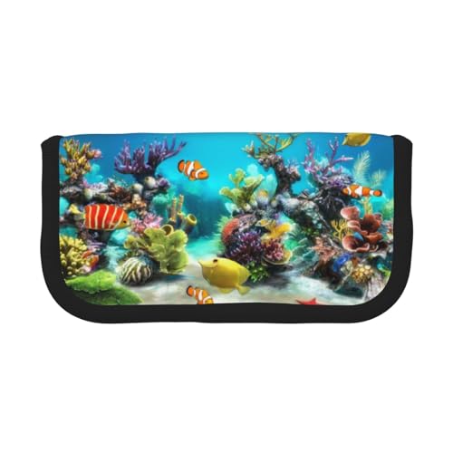CHANGLEI Federmäppchen mit tropischem Fisch, robustes Leinen-Federmäppchen mit durchgehendem Druck, doppelter Reißverschluss, schwarzer Rand, kontrastierendes Design, Mehrzweck-Organizer von CHANGLEI