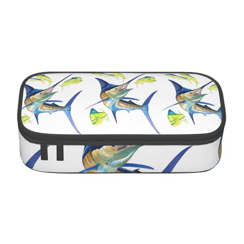 CHANGLEI Fish Art großes Federmäppchen mit Fächern, bedrucktes Polyester, multifunktionales Federmäppchen, Schreibwaren-Organizer-Box, Schwarz , Einheitsgröße, Taschen-Organizer von CHANGLEI