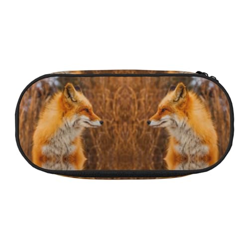 CHANGLEI Fox Federmäppchen mit doppeltem Reißverschluss und 4 Stiftfächern, Netztasche, bedruckt, leicht, strapazierfähiges Polyester, Federmäppchen für Schule, Büro oder Make-up-Organizer von CHANGLEI