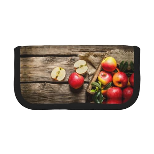 CHANGLEI Fruits On Wood Floor Robustes Leinen-Federmäppchen mit Volldruck-Design, Doppelreißverschluss, schwarzer Rand, kontrastierendes Design, Mehrzweck-Organizer, Schwarz , Einheitsgröße von CHANGLEI