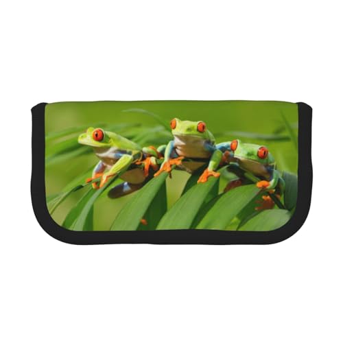 CHANGLEI Funny Frogs Robustes Federmäppchen aus Segeltuch mit Volldruck-Design, Doppelreißverschluss, schwarzer Rand, kontrastierendes Design, Mehrzweck-Organizer von CHANGLEI