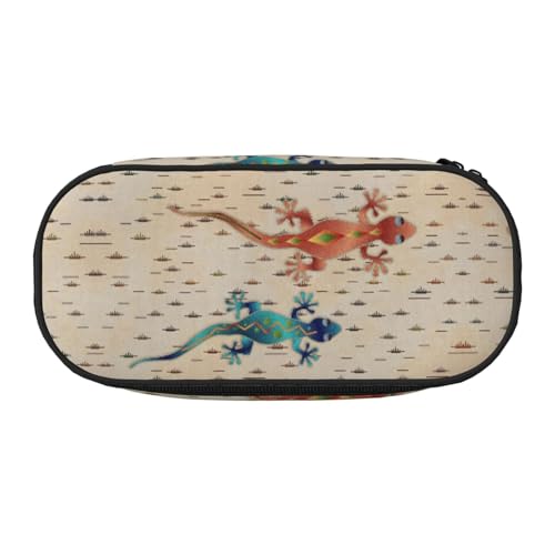 CHANGLEI Geckos Federmäppchen mit doppeltem Reißverschluss und 4 Stiftfächern, Netztasche, bedruckt, leicht, strapazierfähiges Polyester, Federmäppchen für Schule, Büro oder Make-up-Organizer von CHANGLEI