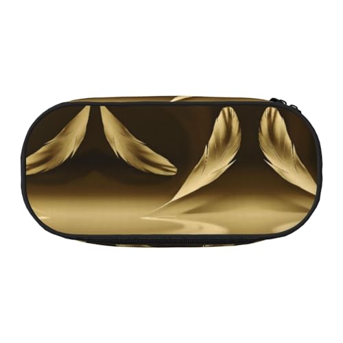 CHANGLEI Golden Feathers Federmäppchen mit doppeltem Reißverschluss und 4 Stiftfächern, Netztasche, bedruckt, leicht, strapazierfähiges Polyester, Federmäppchen für Schule, Büro oder Make-up-Organizer von CHANGLEI