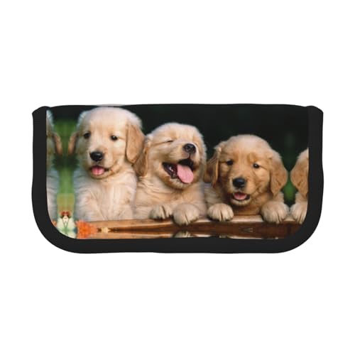 CHANGLEI Golden Retriever Federmäppchen aus robustem Segeltuch mit Volldruck-Design, Doppelreißverschluss, schwarzer Rand, kontrastierendes Design, Mehrzweck-Organizer von CHANGLEI