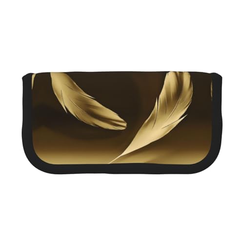 CHANGLEI Goldene Federn, robustes Leinen-Federmäppchen mit Volldruck-Design, doppelter Reißverschluss, schwarzer Rand, kontrastierendes Design, Mehrzweck-Organizer von CHANGLEI