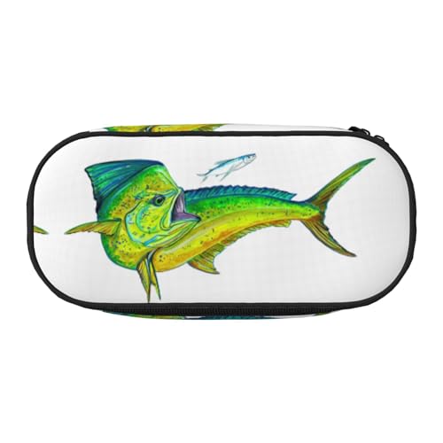 CHANGLEI Green Fish Federmäppchen mit doppeltem Reißverschluss und 4 Stiftfächern, Netztasche, bedruckt, leicht, strapazierfähiges Polyester, Federmäppchen für Schule, Büro oder Make-up-Organizer von CHANGLEI