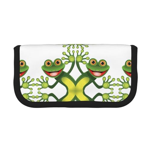 CHANGLEI Green Frog Robustes Leinen-Federmäppchen mit Volldruck-Design, Doppelreißverschluss, schwarzer Rand, kontrastierendes Design, Mehrzweck-Organizer von CHANGLEI