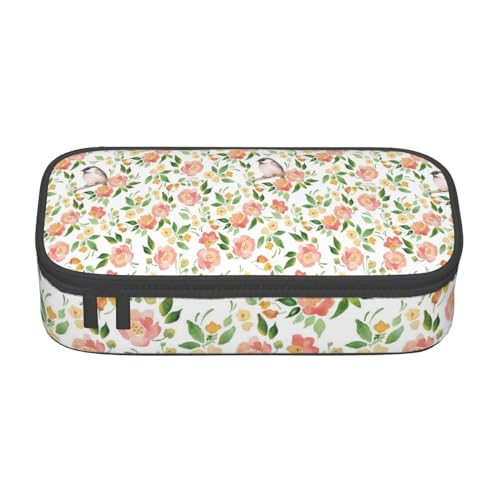 CHANGLEI Großes Federmäppchen mit Blumen und Vögeln, bedrucktes Polyester, multifunktionales Federmäppchen, Schreibwaren-Organizer-Box, Schwarz , Einheitsgröße, Taschen-Organizer von CHANGLEI