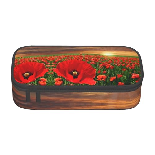 CHANGLEI Großes Federmäppchen mit Fächern, bedrucktes Polyester, multifunktionales Federmäppchen, Schreibwaren-Organizer-Box mit roten Blumen, Schwarz , Einheitsgröße, Taschen-Organizer von CHANGLEI