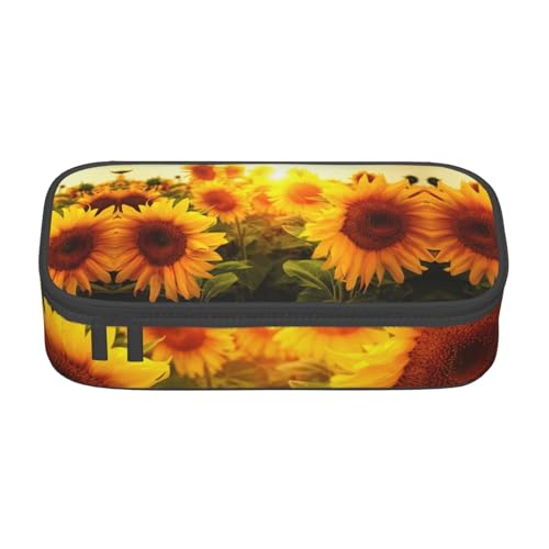 CHANGLEI Großes Federmäppchen mit Fächern, bedrucktes Polyester-Multifunktions-Federmäppchen mit Sonnenblumenfeld auf hellem Sonnenschein, Schwarz , Einheitsgröße, Taschen-Organizer von CHANGLEI