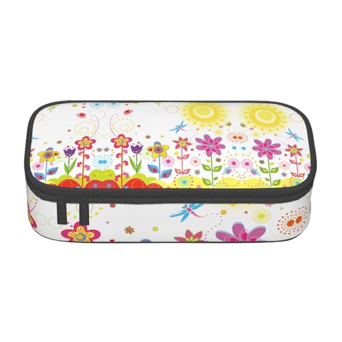 CHANGLEI Großes Federmäppchen mit Fächern aus Polyester, Motiv: Sonne, Schmetterlinge, Blumen, multifunktional, Schreibwaren-Organizer-Box, Schwarz , Einheitsgröße, Taschen-Organizer von CHANGLEI