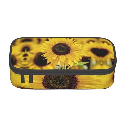 CHANGLEI Großes Federmäppchen mit Fächern aus Polyester, bedruckt, Motiv: gelbe Sonnenblumen, multifunktional, Schreibwaren-Organizer-Box, Schwarz , Einheitsgröße, Taschen-Organizer von CHANGLEI