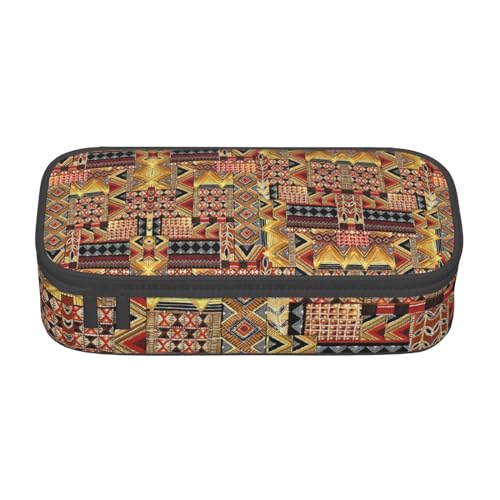 CHANGLEI Großes Federmäppchen mit Fächern aus afrikanischem Textil, Patchwork, bedrucktes Polyester, multifunktionales Federmäppchen, Schreibwaren-Organizer-Box, Schwarz , Einheitsgröße, von CHANGLEI