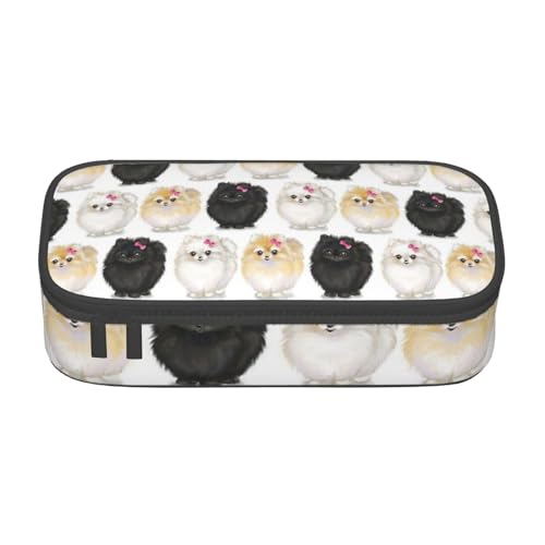 CHANGLEI Großes Federmäppchen mit Pomeranian-Muster, mit Fächern, bedrucktes Polyester, multifunktionales Federmäppchen, Schreibwaren-Organizer-Box, Schwarz , Einheitsgröße, Taschen-Organizer von CHANGLEI