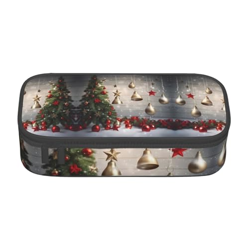 CHANGLEI Großes Federmäppchen mit Weihnachtsbaum und Glocken, bedrucktes Polyester, multifunktionales Federmäppchen, Schreibwaren-Organizer-Box, Schwarz , Einheitsgröße, Taschen-Organizer von CHANGLEI