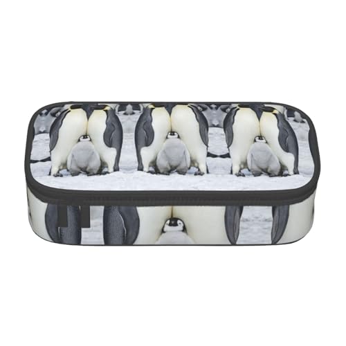 CHANGLEI Großes Federmäppchen mit niedlichem Pinguin-Familien-Design, bedruckt, Polyester, multifunktional, Schreibwaren-Organizer-Box, Schwarz , Einheitsgröße, Taschen-Organizer von CHANGLEI