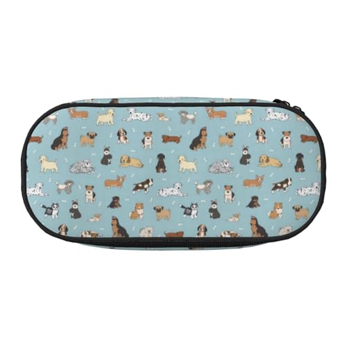 CHANGLEI Hunde-Federmäppchen mit doppeltem Reißverschluss und 4 Stiftfächern, Netztasche, bedruckt, leicht, strapazierfähiges Polyester, Federmäppchen für Schule, Büro oder Make-up-Organizer von CHANGLEI