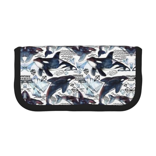 CHANGLEI Killer Whale Robustes Federmäppchen aus Segeltuch mit Volldruck-Design, Doppelreißverschluss, schwarzer Rand, kontrastierendes Design, Mehrzweck-Organizer von CHANGLEI