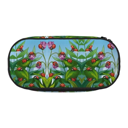 CHANGLEI Ladybug Federmäppchen mit doppeltem Reißverschluss und 4 Stiftfächern, Netztasche, bedruckt, leicht, strapazierfähiges Polyester, Federmäppchen für Schule, Büro oder Make-up-Organizer von CHANGLEI