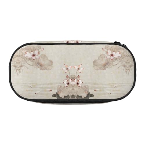 CHANGLEI Lotus Federmäppchen mit doppeltem Reißverschluss und 4 Stiftfächern, Netztasche, bedruckt, leicht, strapazierfähiges Polyester, Federmäppchen für Schule, Büro oder Make-up-Organizer von CHANGLEI
