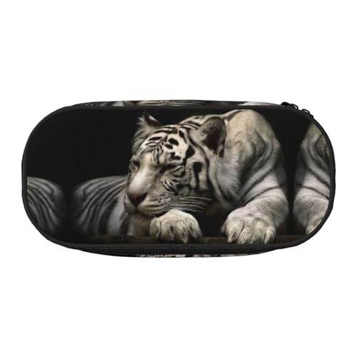 CHANGLEI Lying Tiger Federmäppchen mit doppeltem Reißverschluss und 4 Stiftfächern, Netztasche, bedruckt, leicht, strapazierfähiges Polyester, Federmäppchen für Schule, Büro oder Make-up-Organizer von CHANGLEI