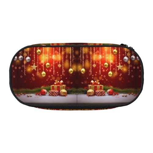 CHANGLEI Merry Christmas-Federmäppchen mit 3 Doppelreißverschlüssen und 4 Stiftfächern, Netztasche, bedruckt, leicht, strapazierfähiges Polyester, Federmäppchen für Schule, Büro oder Make-up-Organizer von CHANGLEI