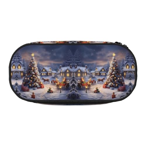 CHANGLEI Merry Christmas-Federmäppchen mit doppeltem Reißverschluss und 4 Stiftfächern, Netztasche, bedruckt, leicht, strapazierfähiges Polyester, Federmäppchen für Schule, Büro oder Make-up-Organizer von CHANGLEI