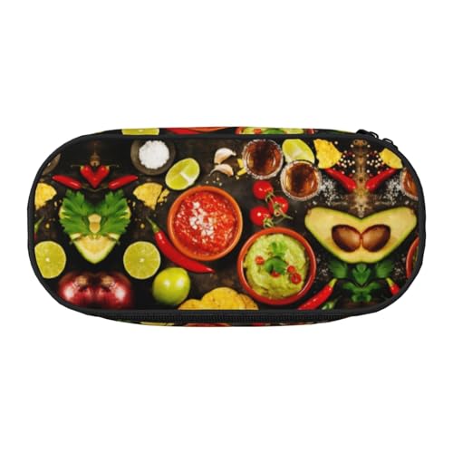 CHANGLEI Mexikanisches Federmäppchen mit doppeltem Reißverschluss, 4 Stiftfächern, Netztasche, bedruckt, leicht, strapazierfähiges Polyester, Federmäppchen für Schule, Büro oder Make-up-Organizer von CHANGLEI