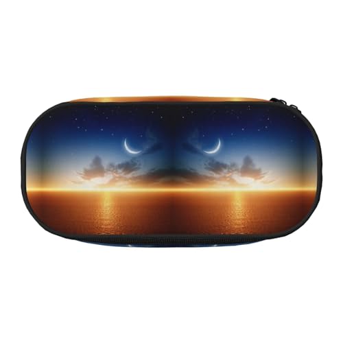 CHANGLEI Moon Federmäppchen mit doppeltem Reißverschluss und 4 Stiftfächern, Netztasche, bedruckt, leicht, strapazierfähiges Polyester, Federmäppchen für Schule, Büro oder Make-up-Organizer von CHANGLEI