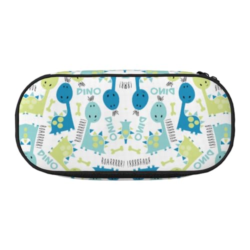 CHANGLEI Niedliches Dinosaurier-Federmäppchen mit doppeltem Reißverschluss und 4 Stiftfächern, Netztasche, bedruckt, leicht, langlebig, Polyester-Federmäppchen für Schule, Büro oder Make-up-Organizer von CHANGLEI