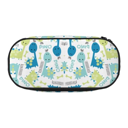 CHANGLEI Niedliches Dinosaurier-Federmäppchen mit doppeltem Reißverschluss und 4 Stiftfächern, Netztasche, bedruckt, leicht, langlebig, Polyester-Federmäppchen für Schule, Büro oder Make-up-Organizer von CHANGLEI