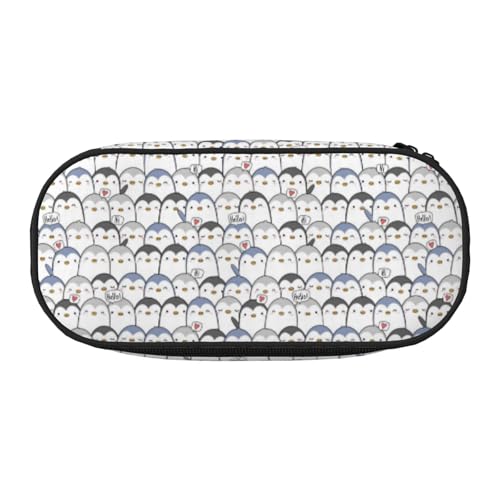 CHANGLEI Niedliches Pinguin-Federmäppchen mit doppeltem Reißverschluss und 4 Stiftfächern, Netztasche, bedruckt, leicht, langlebig, Polyester-Federmäppchen für Schule, Büro oder Make-up-Organizer von CHANGLEI