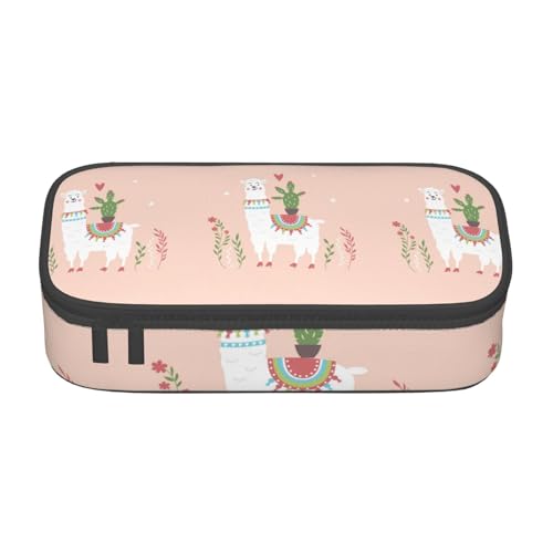 CHANGLEI Niedliches handgezeichnetes Lama-Federmäppchen mit Fächern, bedrucktes Polyester, multifunktionales Federmäppchen, Schreibwaren-Organizer-Box, Schwarz , Einheitsgröße, Taschen-Organizer von CHANGLEI