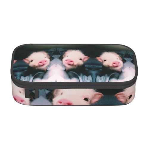 CHANGLEI Niedliches kleines Schweinchen-Federmäppchen mit Fächern, bedrucktes Polyester-Multifunktions-Federmäppchen, Schreibwaren-Organizer-Box, Schwarz , Einheitsgröße, Taschen-Organizer von CHANGLEI