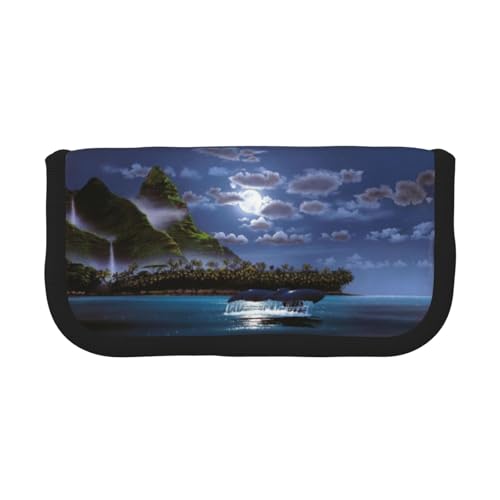 CHANGLEI Night Whale Robustes Federmäppchen aus Segeltuch mit Volldruck-Design, Doppelreißverschluss, schwarzer Rand, kontrastierendes Design, Mehrzweck-Organizer, Schwarz , Einheitsgröße von CHANGLEI